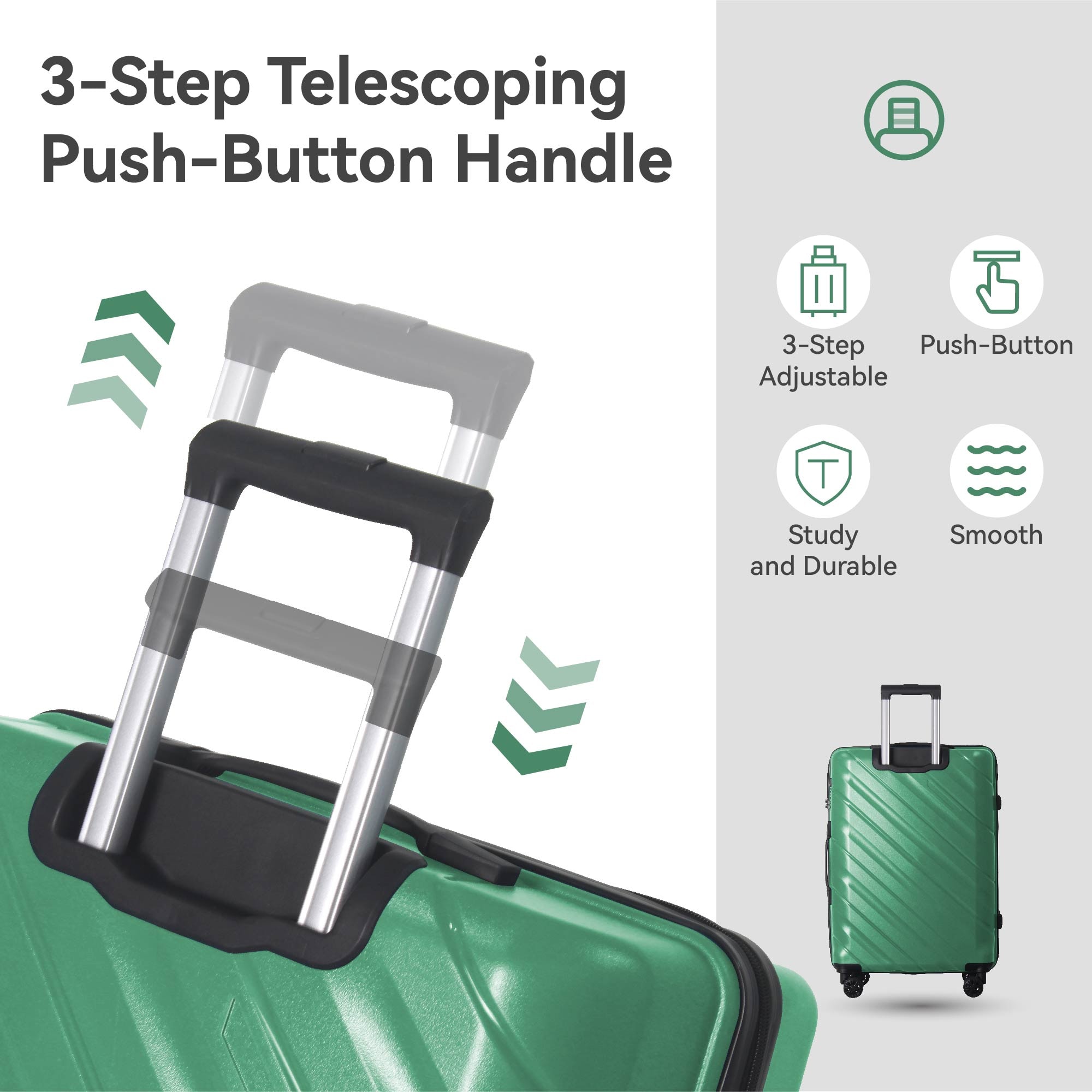 3-Piece Luggage Sets (20", 24", 28"), Suitcase With Wheels, Hardside Suitcase With Four Spinner Wheels And Scratch-Resistant Surface, Green_voghion.com